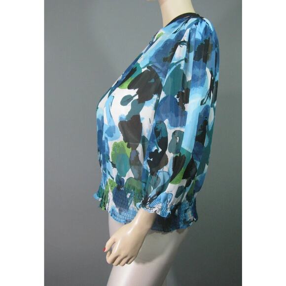 A.N.A. WOMEN'S 3/4 WATERCOLOR PRINT SPLIT KEY PEASANT SMOCKED BLOUSE SIZE XL-EUC - Picture 5 of 11